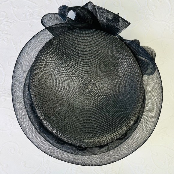 Vintage 50s Deborah New York Womens Black Mesh Pillbox Hat Sequin Church Derby - Picture 3 of 9